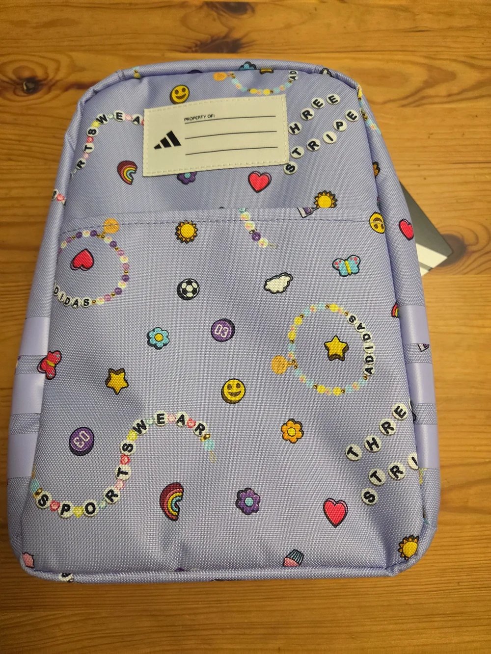 adidas Lavender Girls Lunch Bag with Colorful Emoji Print